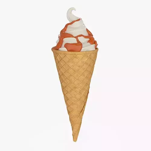 Soft Serve Ice Cream Cone Caramel Topped 3D model 7