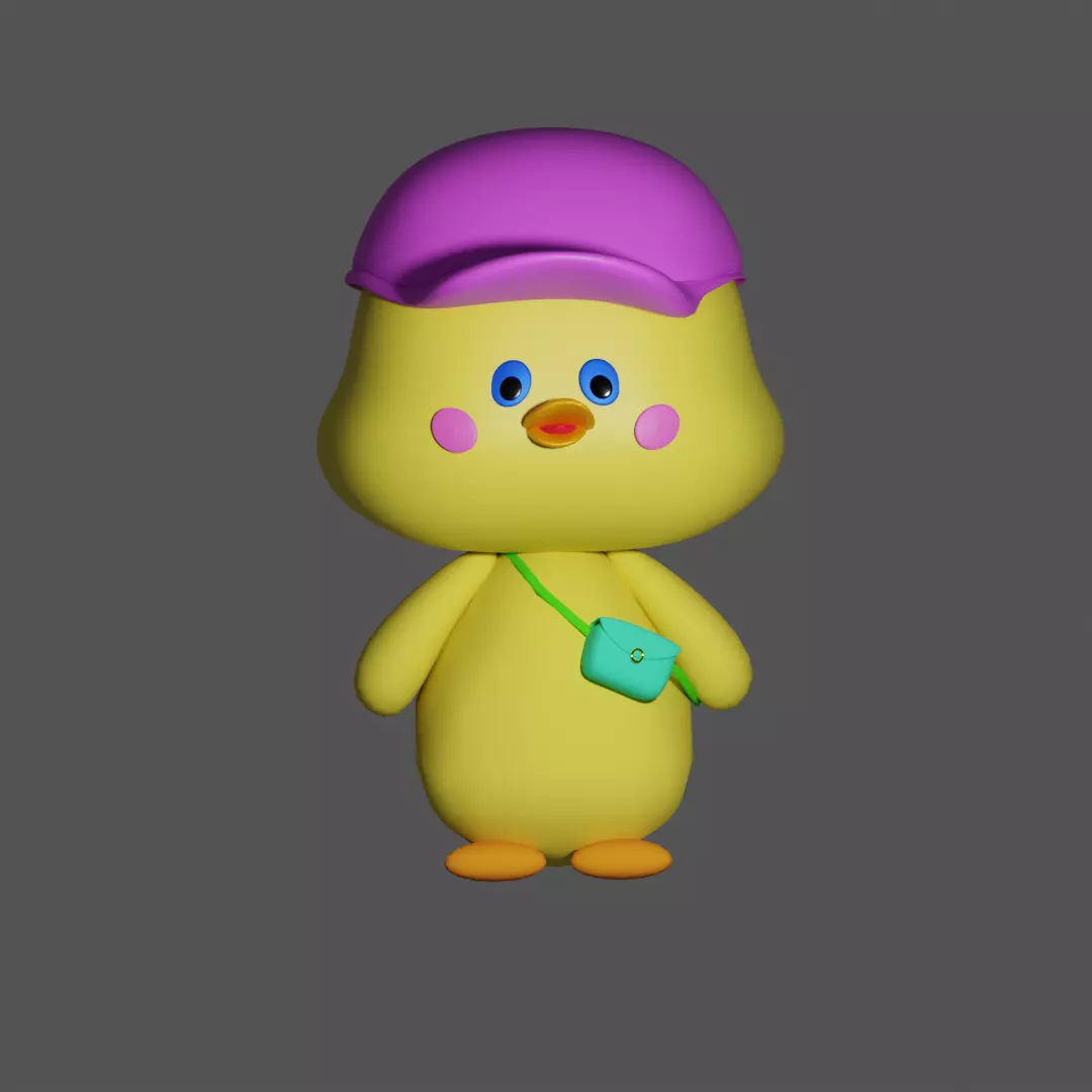 Street Duck Character with Cap and Bag 3D Model 3D model