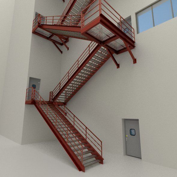 Factory Metal Stairs modular package 3D model_4
