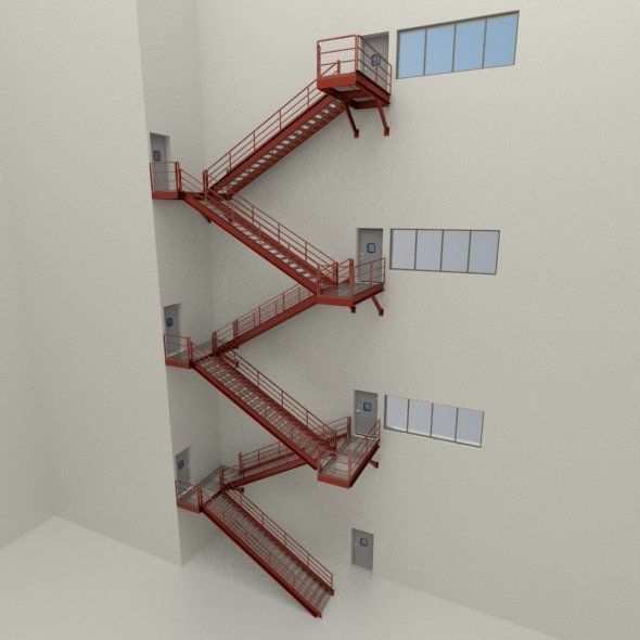 Factory Metal Stairs modular package 3D model_3