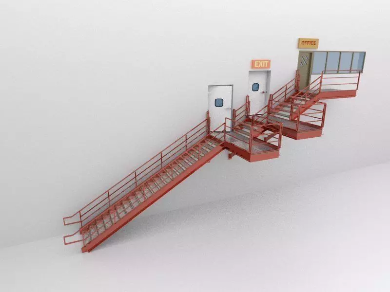Factory Metal Stairs modular package 3D model_0