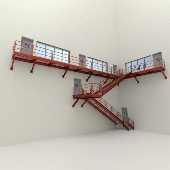 Factory Metal Stairs modular package 3D model_5