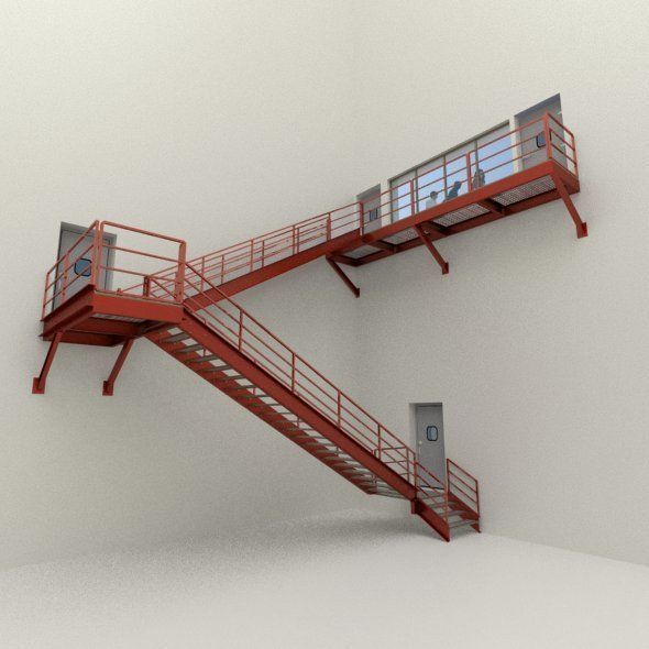 Factory Metal Stairs modular package 3D model_7