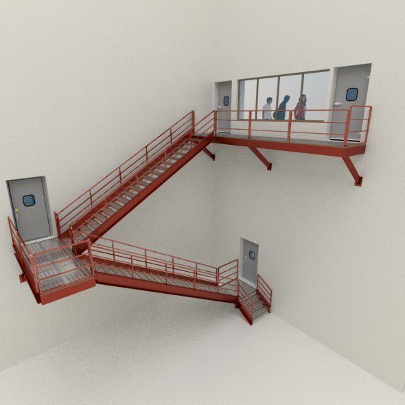 Factory Metal Stairs modular package 3D model_6