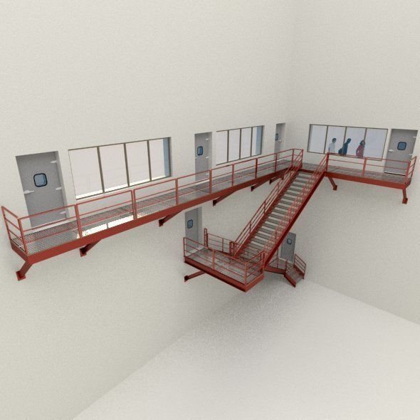 Factory Metal Stairs modular package 3D model_2