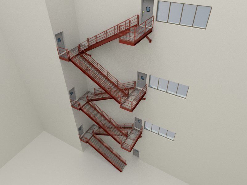 Factory Metal Stairs modular package 3D model_1