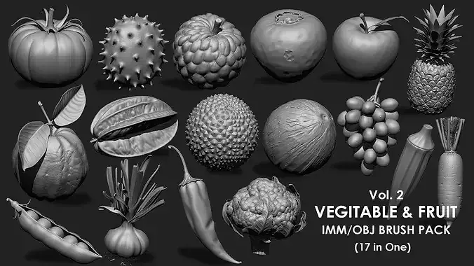 FRUITS AND VEGETABLE IMM OBJ BRUSH 17 IN ONE VOL 02 3D model