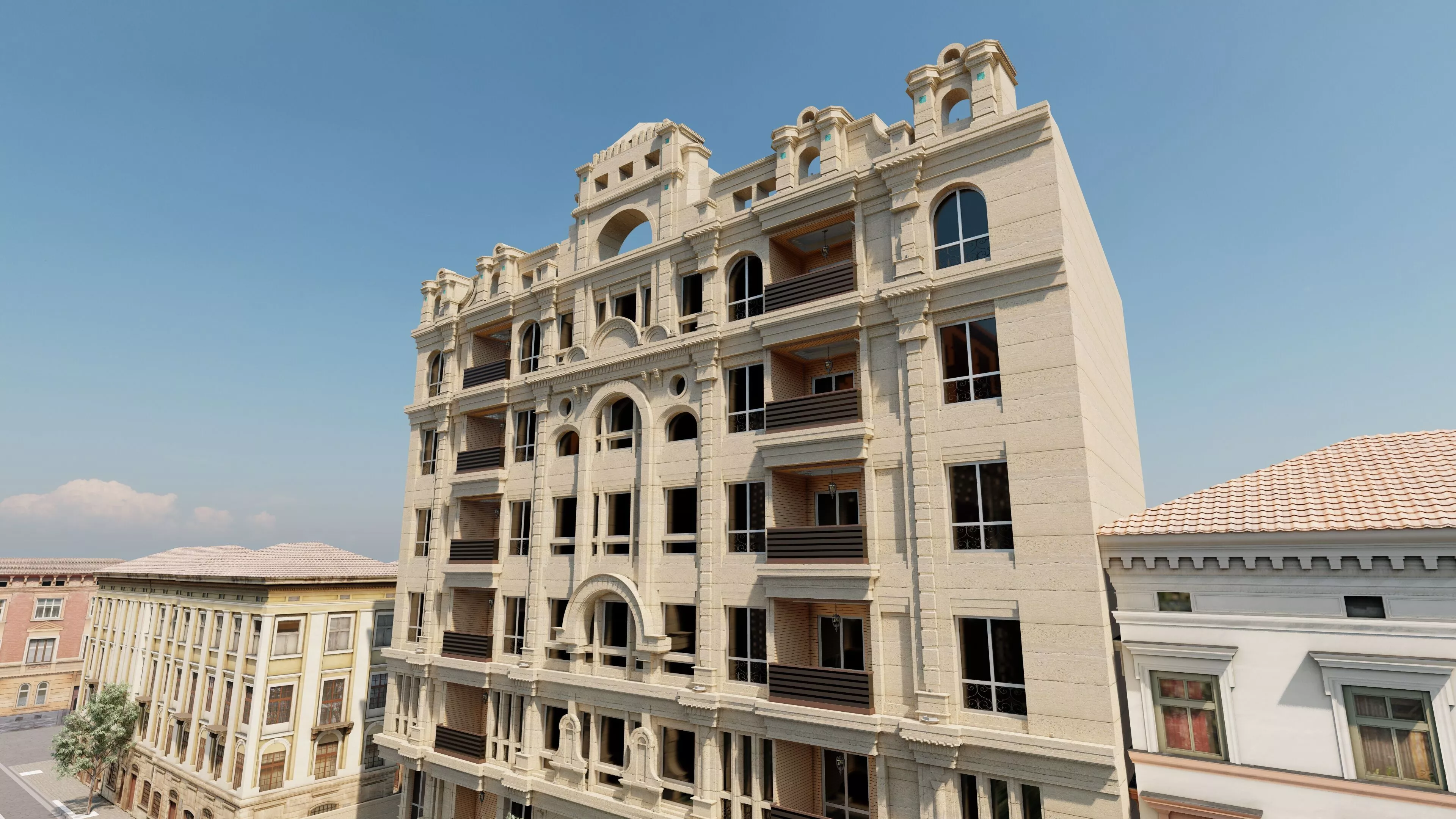 Classic stone facade-Building Classic Facade Element 3D model