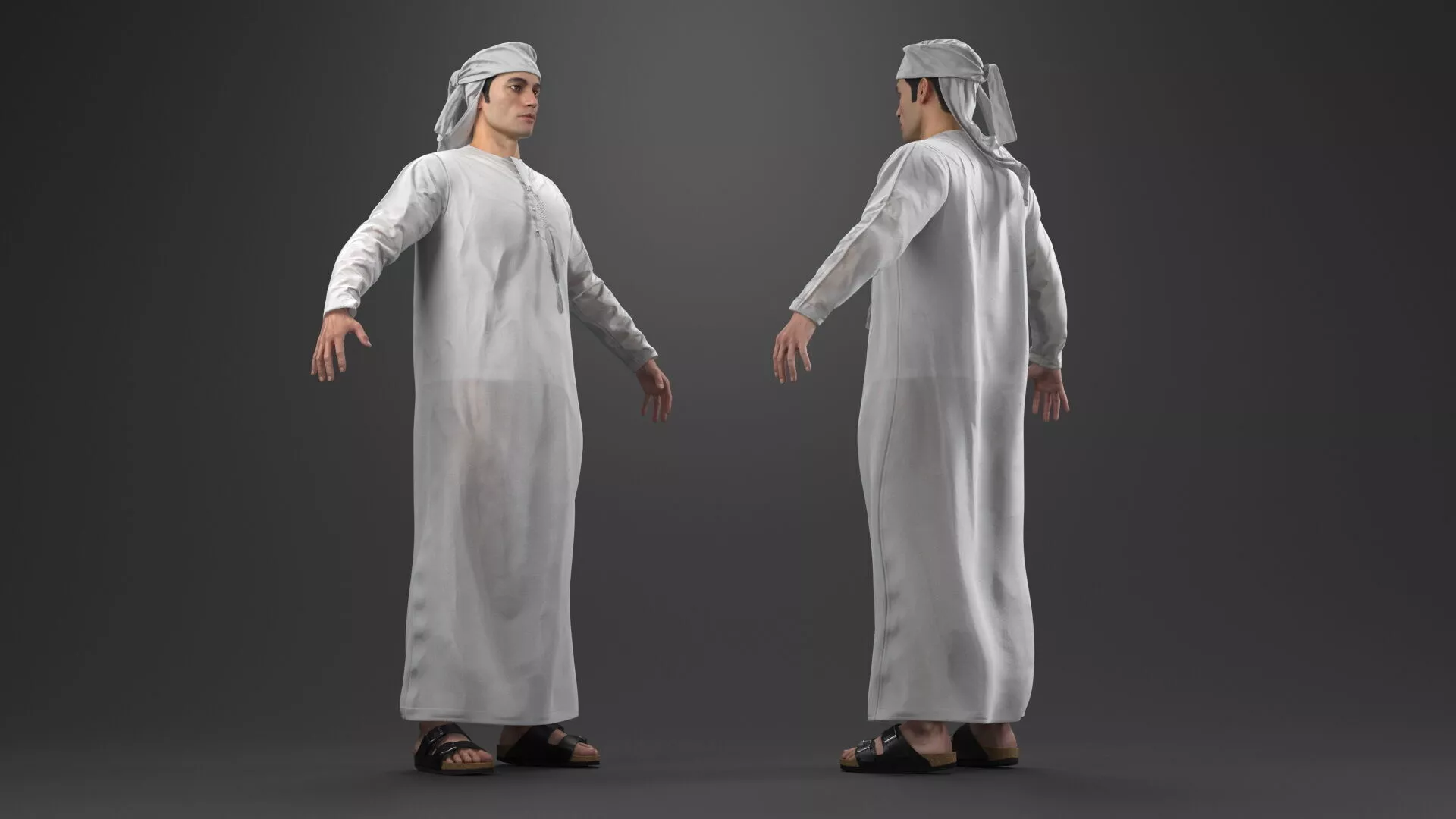 Man Wearing Omani Thobe with Keffiyeh White Fur 3D model