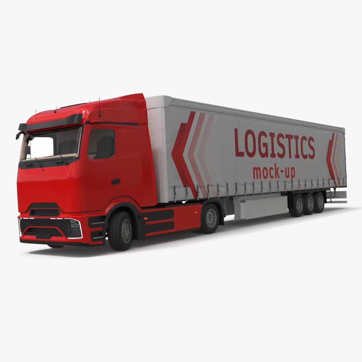 Mockup Design Truck with Trailer Red Rigged for Cinema 4D 3D model