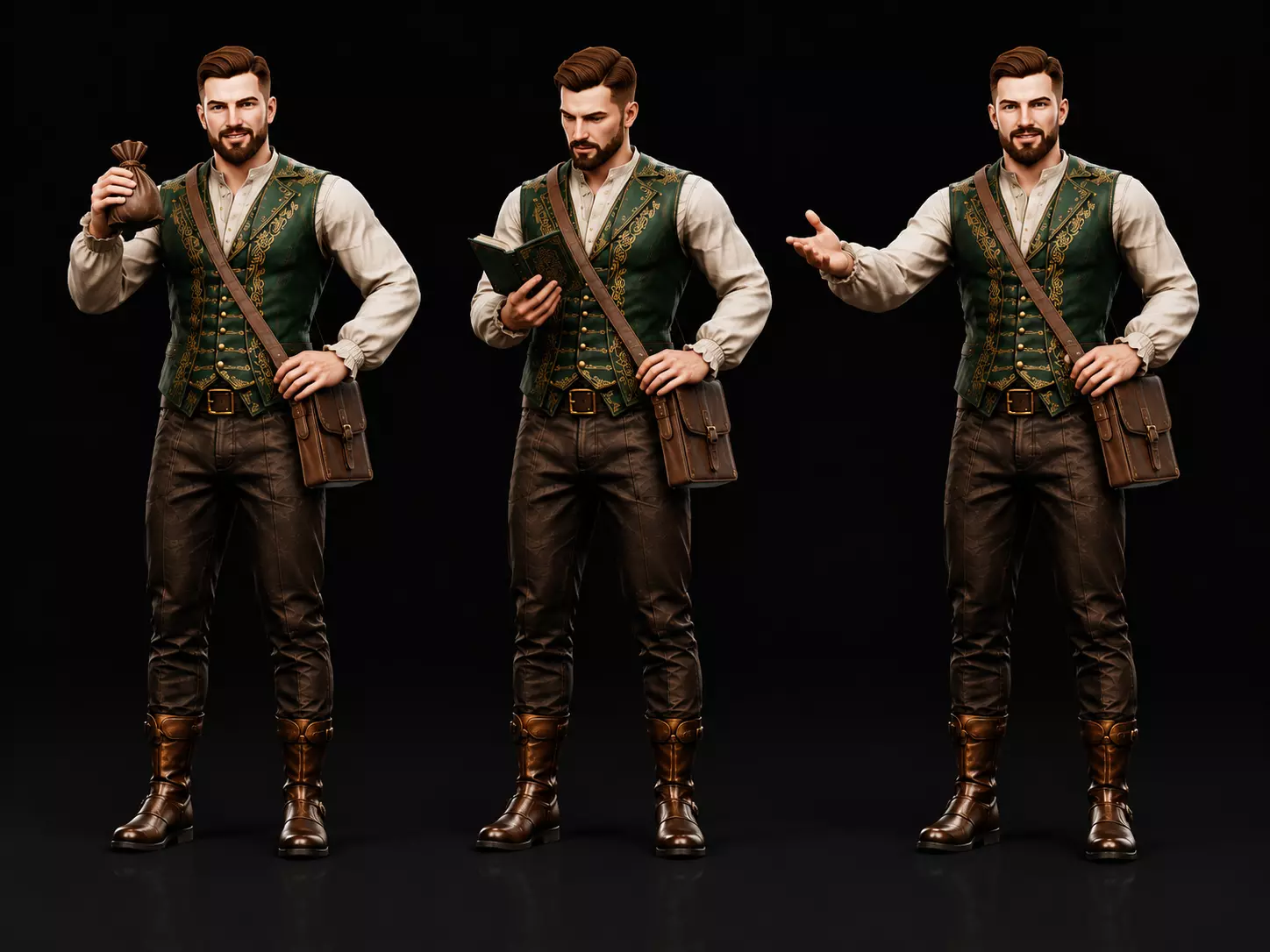 Merchant with Bag - Rigged Low-poly 3D model