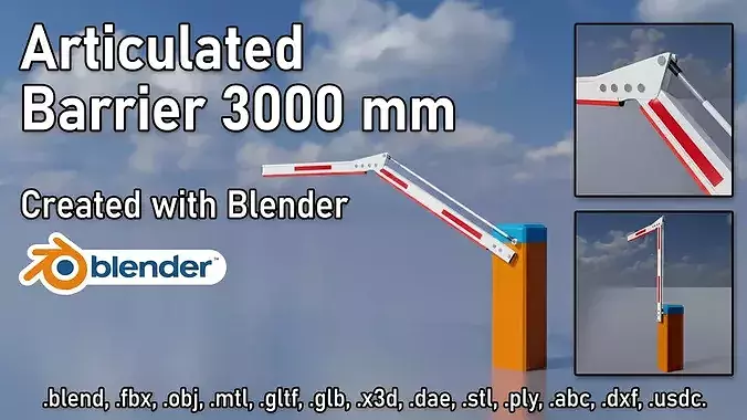 Electromechanical barrier with articulated joint 3000mm Animated