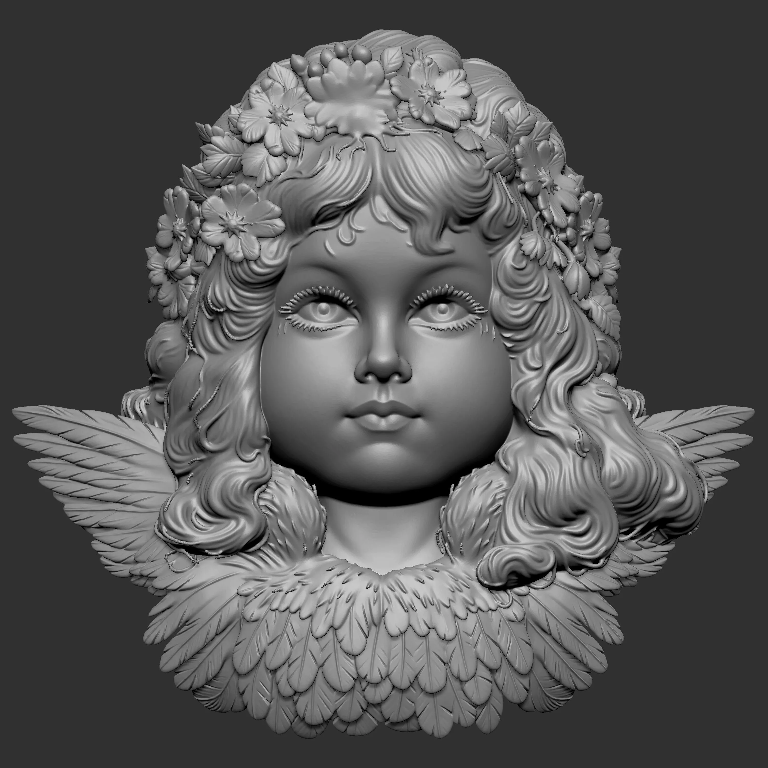 cherub angel with flowing hair 3D print model