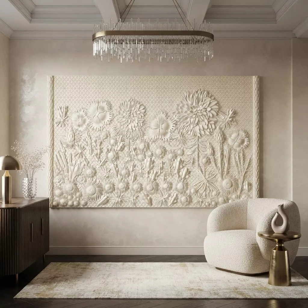 Classic Floral Garden Grid Wall Panel - ArtCAM CNC RLF 3D model