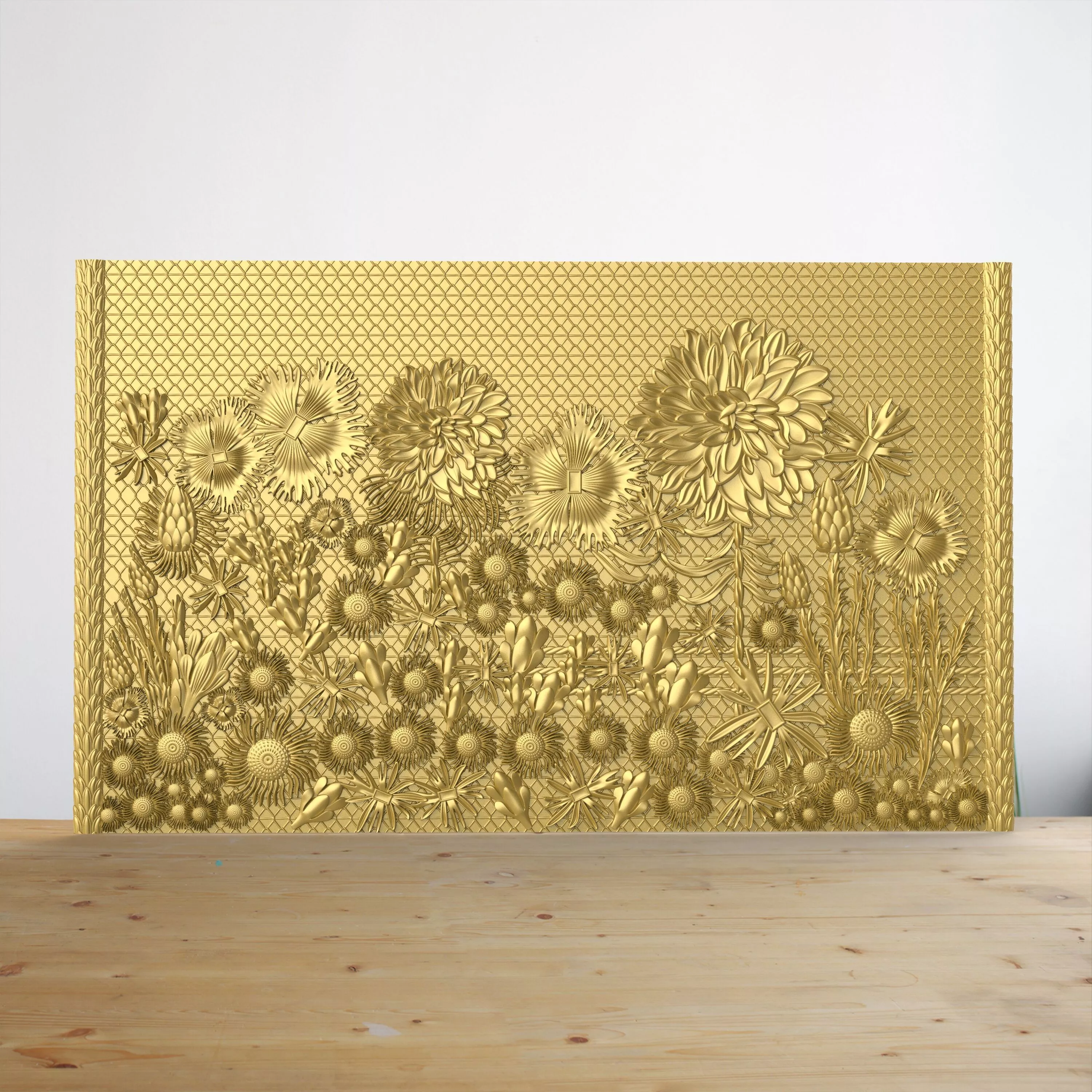 Classic Floral Garden Grid Wall Panel - ArtCAM CNC RLF 3D model