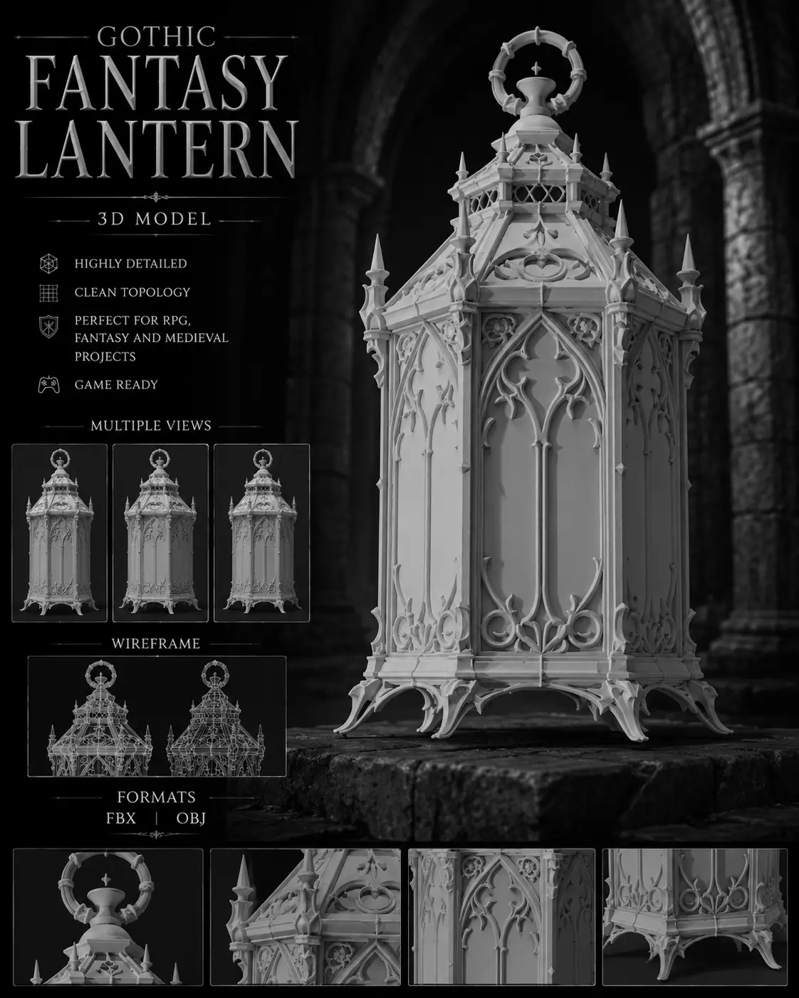 Medieval Fantasy Lantern 3D Model 3D model