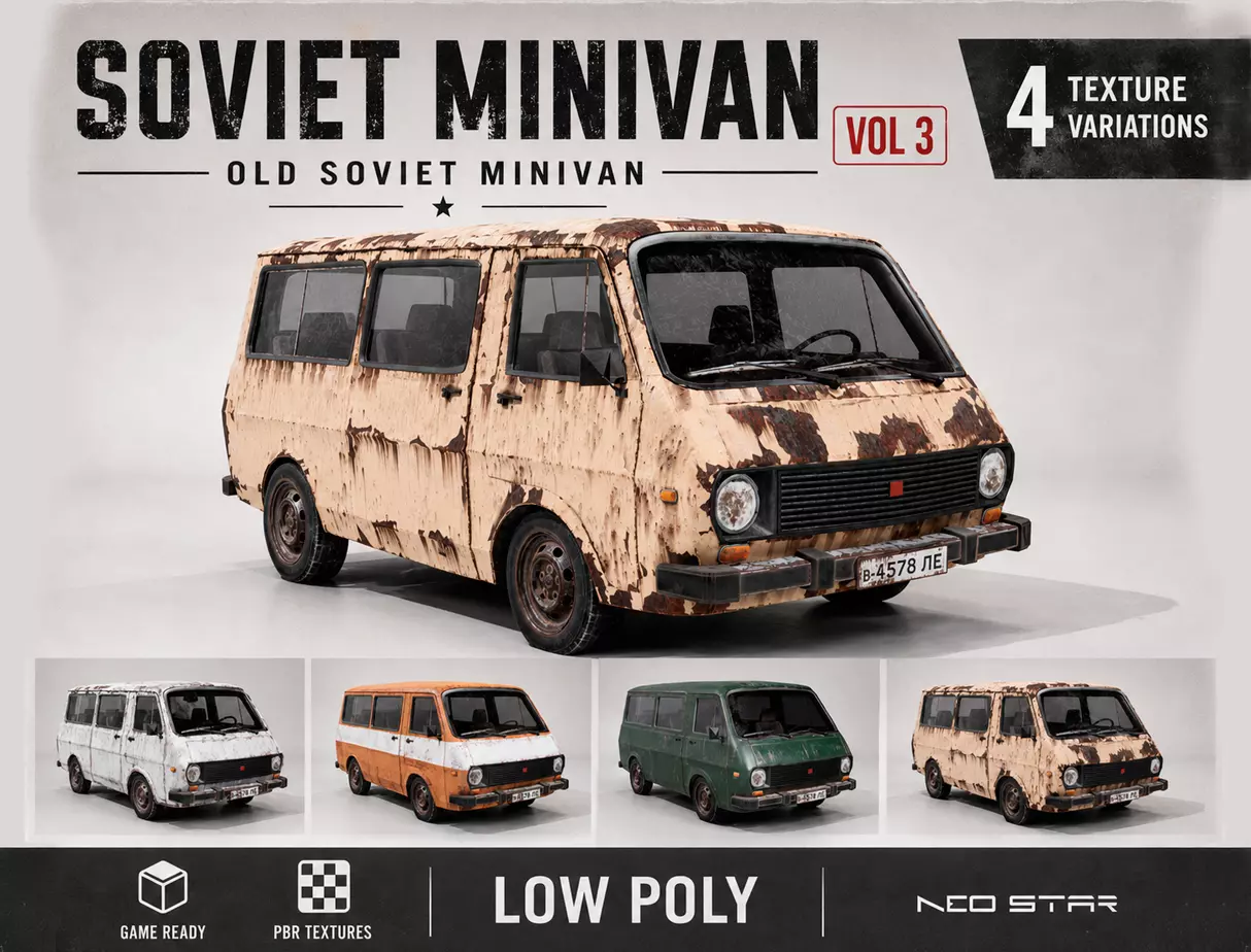 Old Soviet Minivan Vol 3 Low-poly 3D model