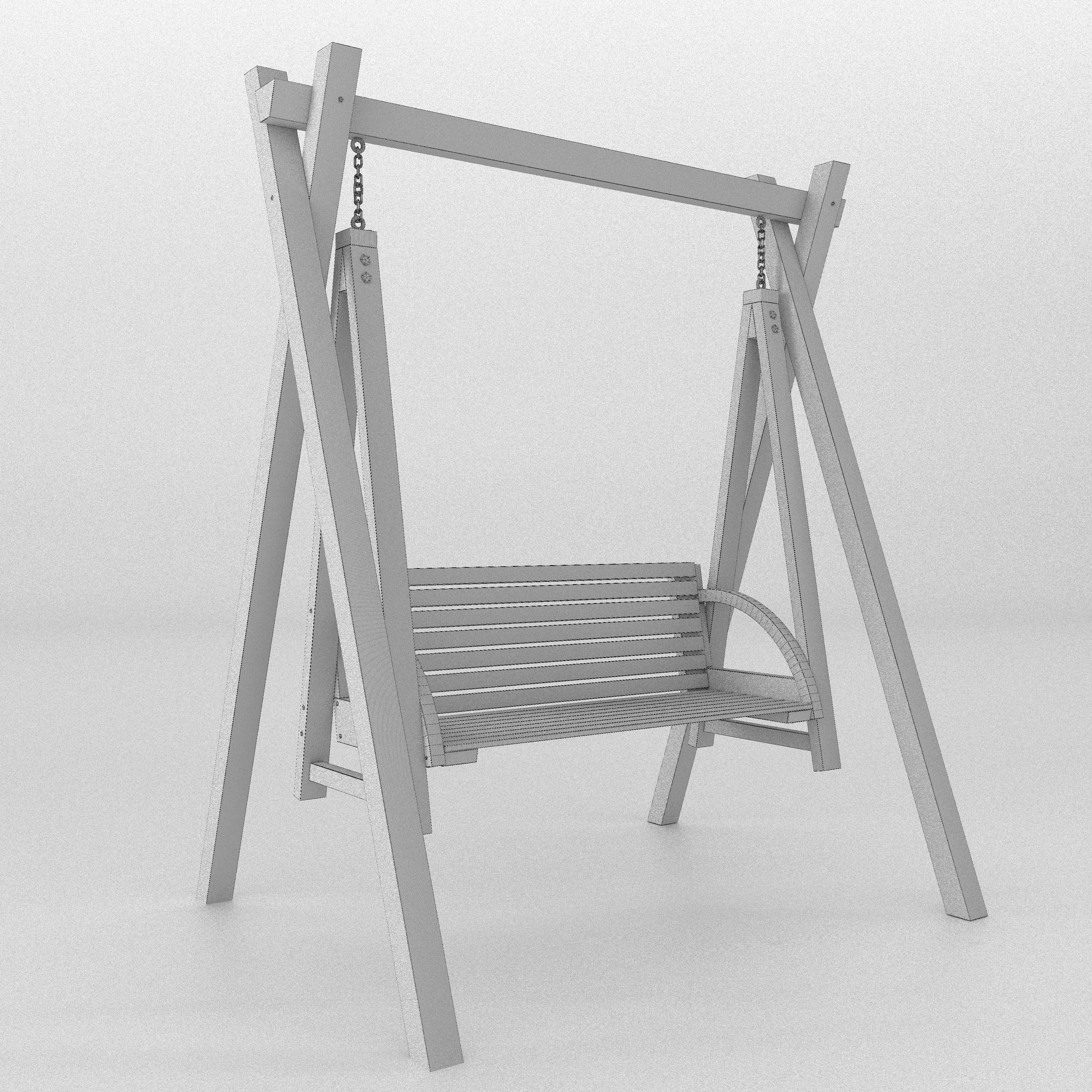 Swiing wooden swing 3D model_1