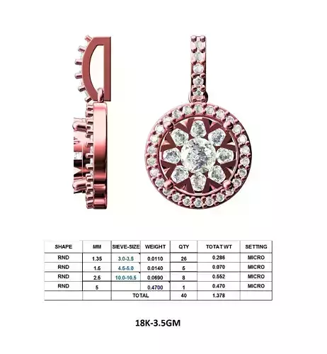 LPD-02776 rose gold pendant with diamonds 3D print model