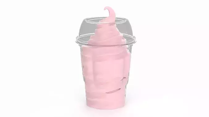 Strawberry Soft Serve Ice Cream Cup Pink 3D model 2