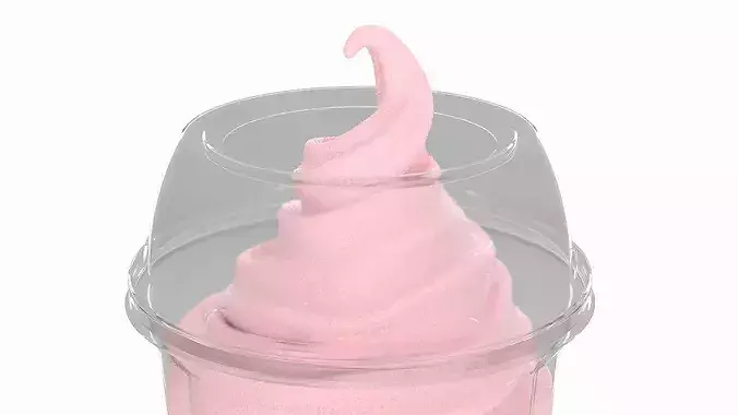 Strawberry Soft Serve Ice Cream Cup Pink 3D model 6