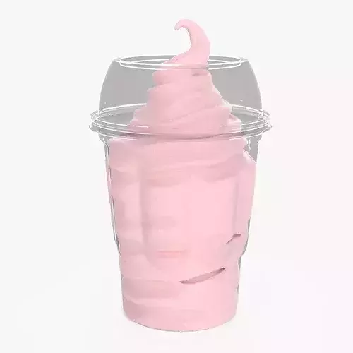 Strawberry Soft Serve Ice Cream Cup Pink 3D model 7