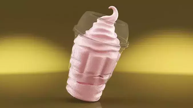 Strawberry Soft Serve Ice Cream Cup Pink 3D model 4