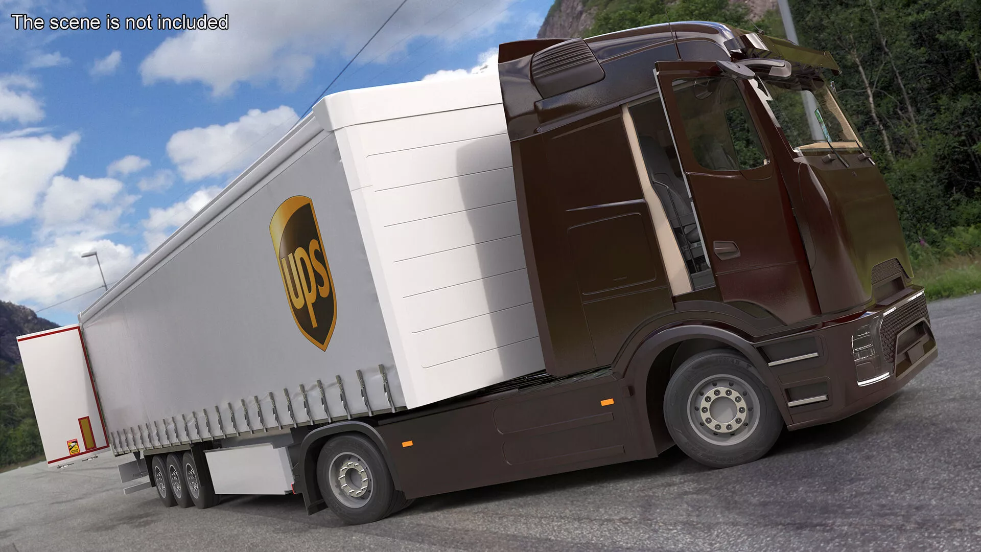 Electric Truck with UPS Trailer Rigged for Cinema 4D 3D model