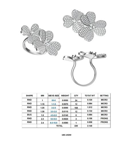 R 45 silver flower ring with diamonds 3D print model