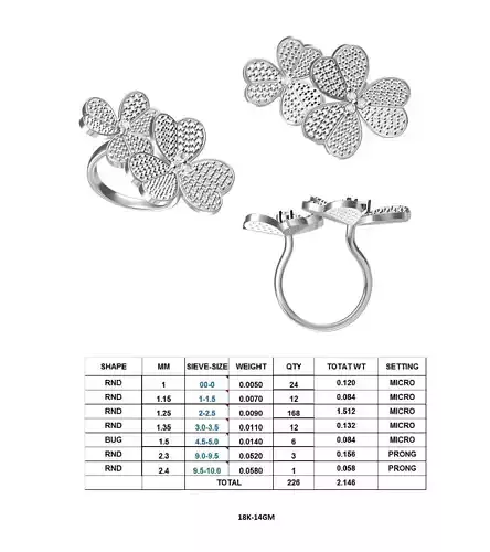 R 45 silver flower ring with diamonds 3D print model