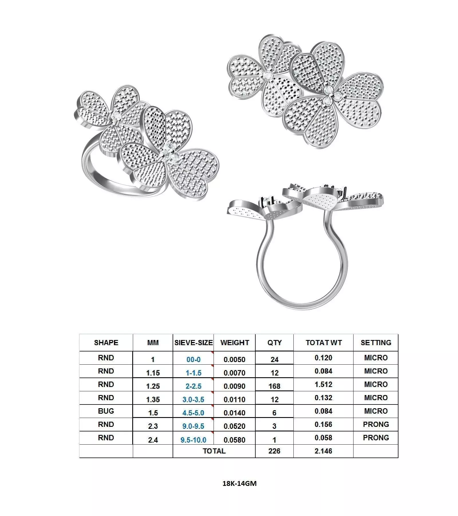 R 45 silver flower ring with diamonds 3D print model_0