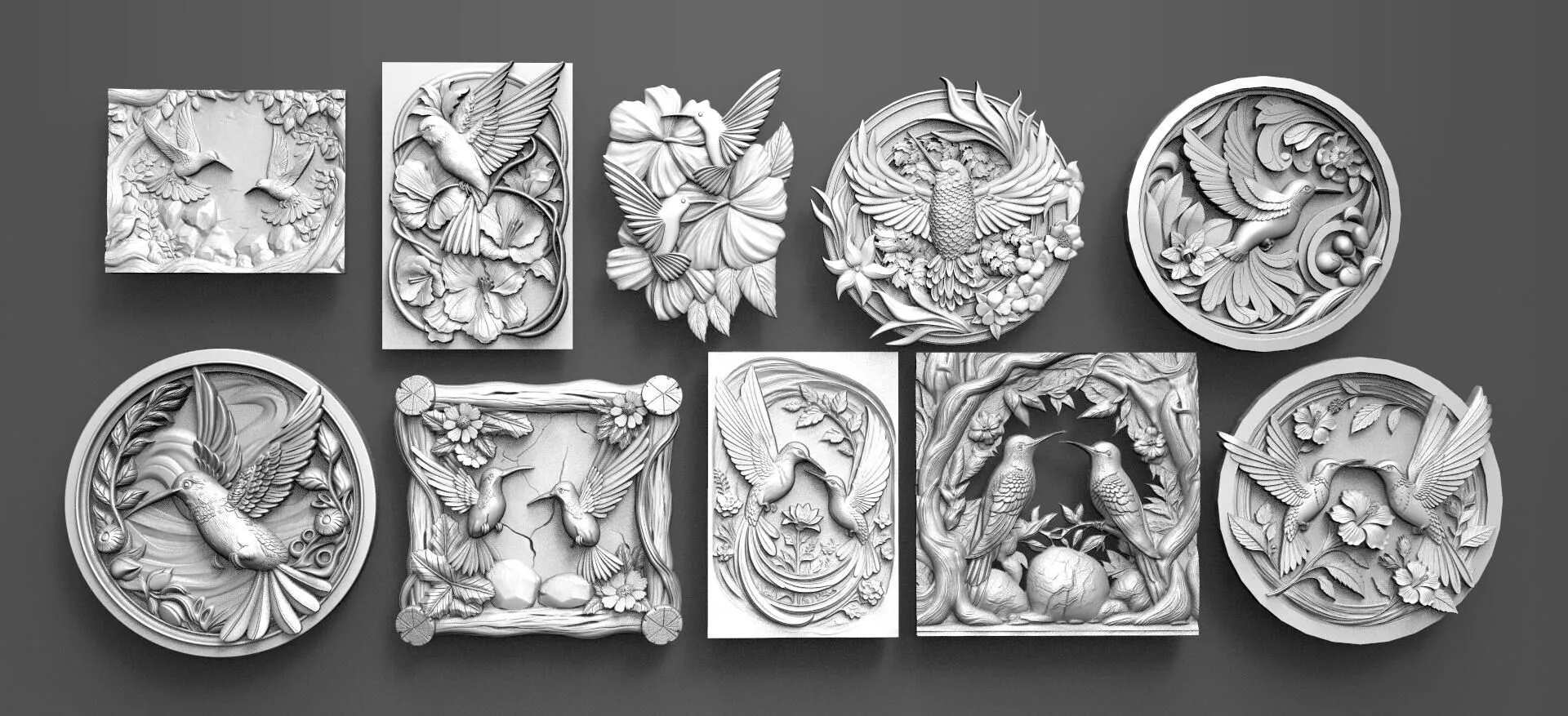 Hummingbird Collection Vol 1 10 CNC Relief Models Bundle 3D print model