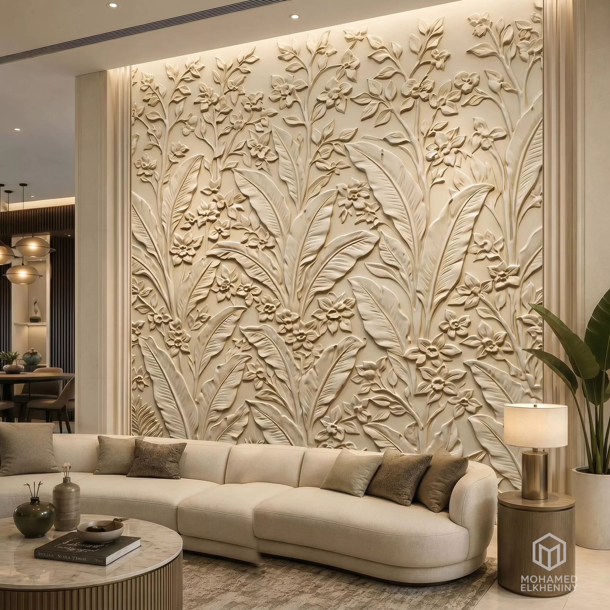 Modern Tropical Floral wall decor Relief STL Mural CNC 452 3D model