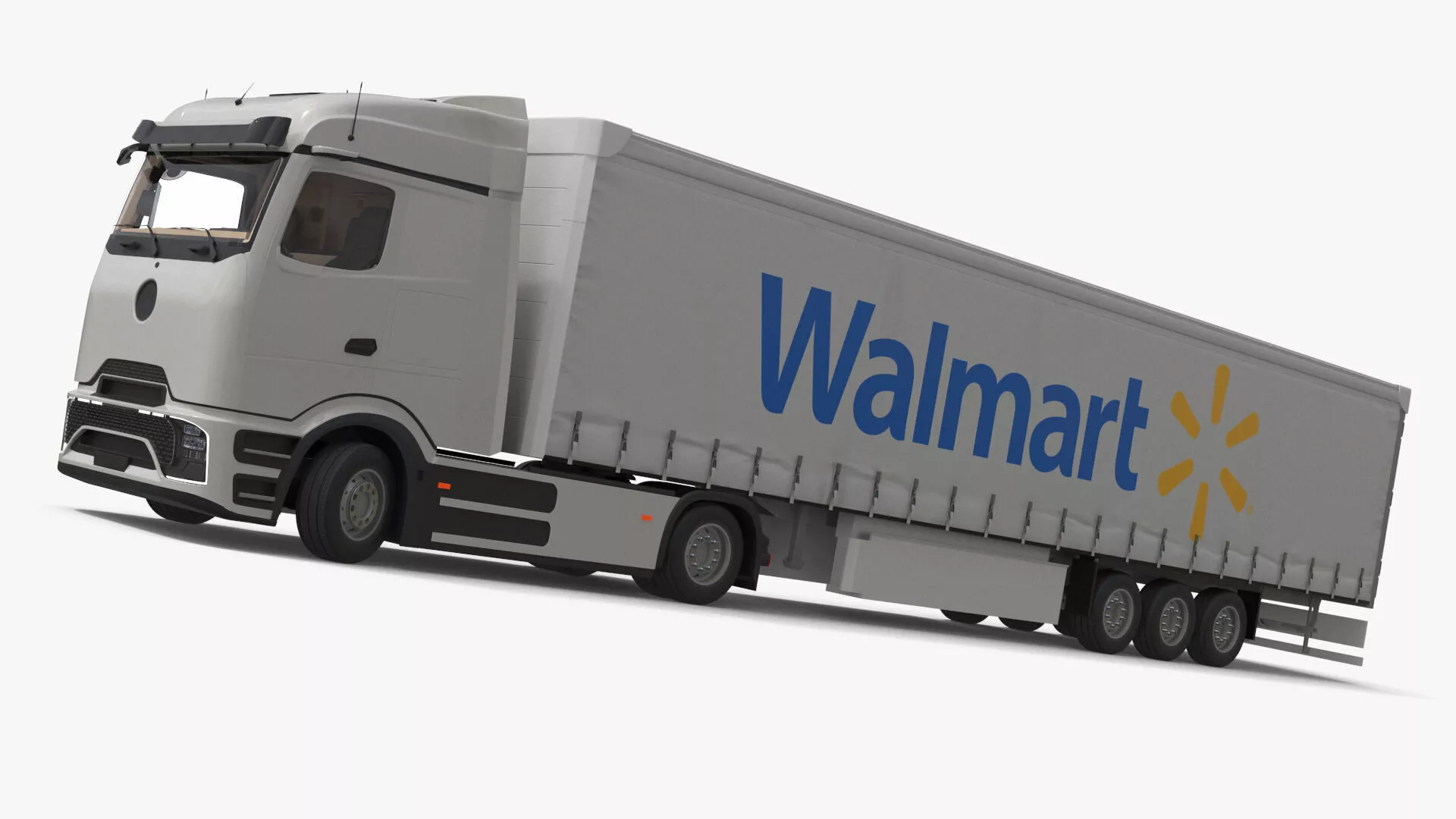 Electric Truck with Walmart Trailer White Rigged for Cinema 4D 3D model