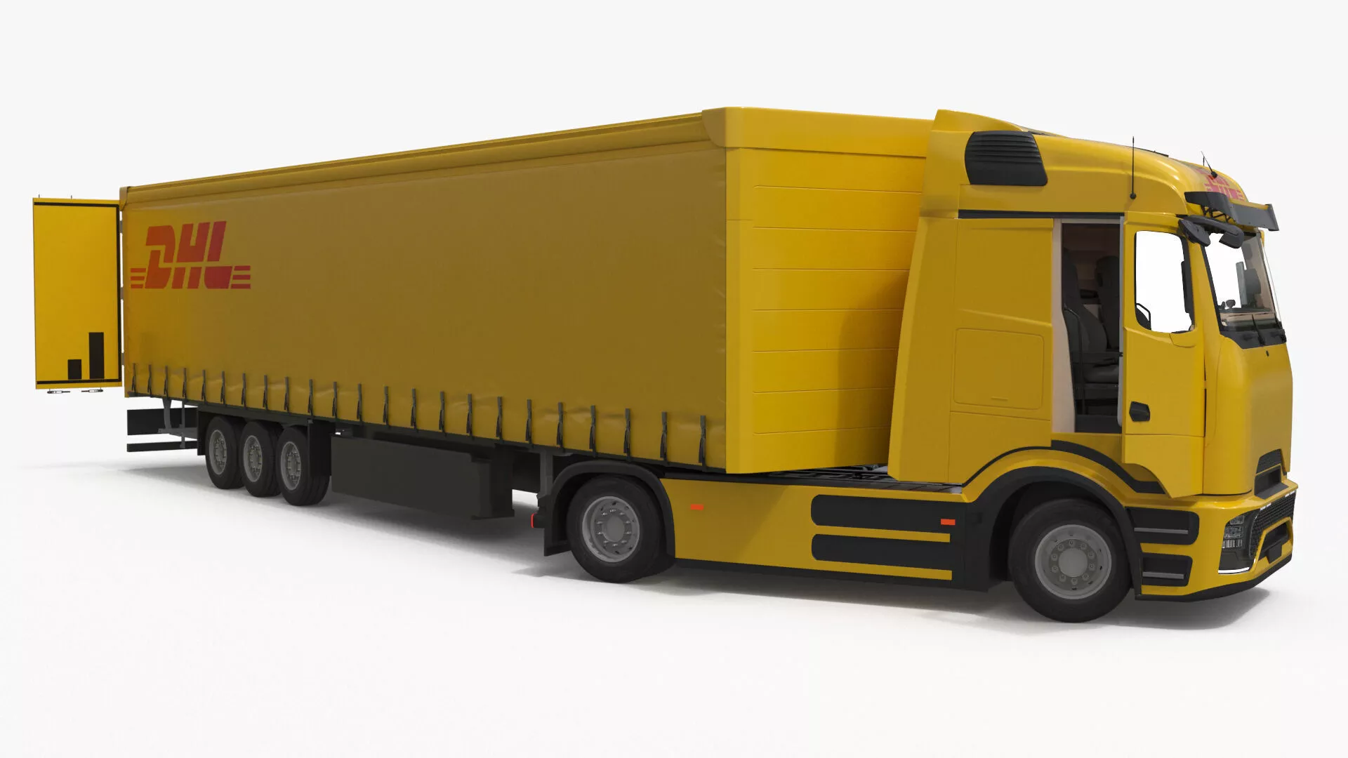 Electric Truck with DHL Trailer Rigged for Maya 3D model