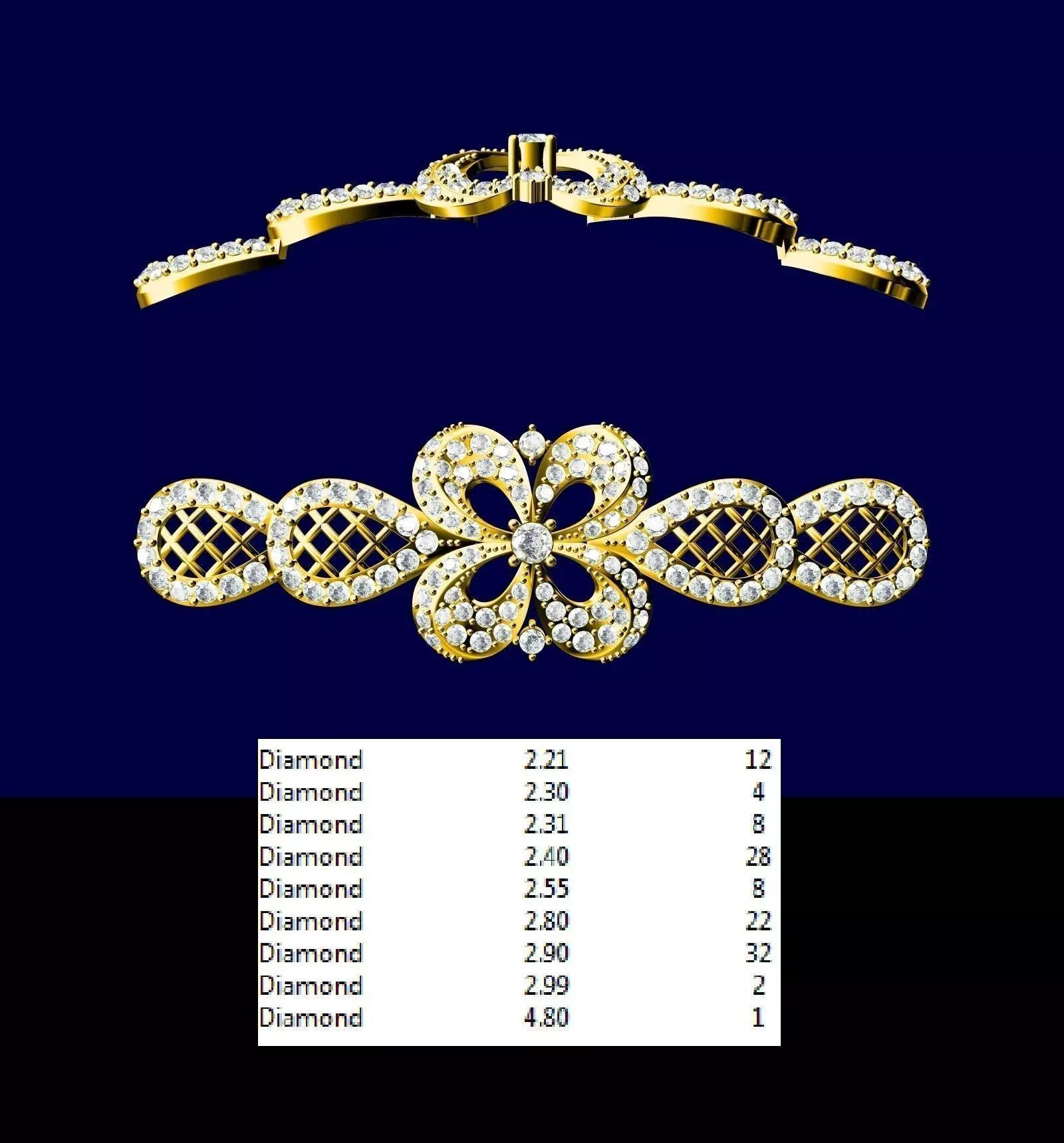 Clip gold and diamond bracelet 3D print model_0