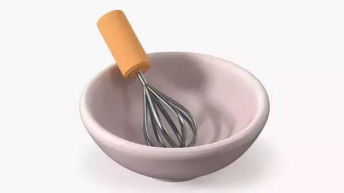 Cartoon Mixing Bowl with Whisk 3D model
