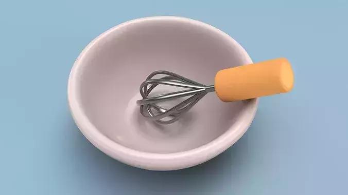 Cartoon Mixing Bowl with Whisk 3D model 4