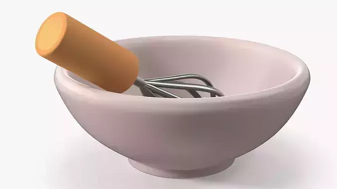 Cartoon Mixing Bowl with Whisk 3D model 5