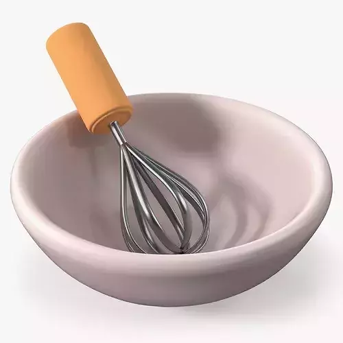Cartoon Mixing Bowl with Whisk 3D model 6