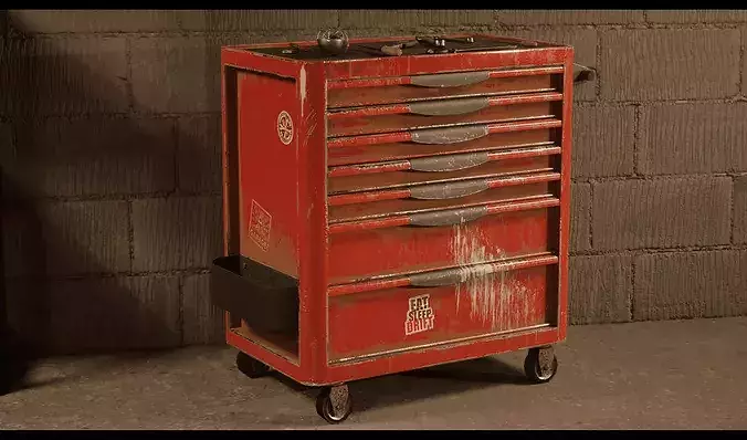 Rigged Workshop Tool Trolley - Game Ready PBR