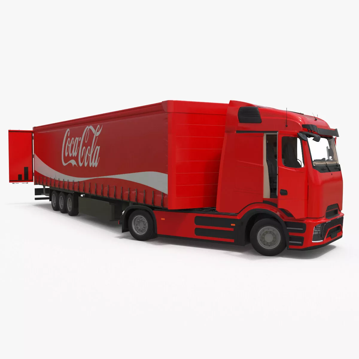 Electric Truck with Coca-Cola Trailer Rigged for Cinema 4D 3D model