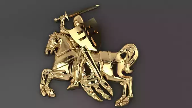 pursuit golden knight on horse 3D print model