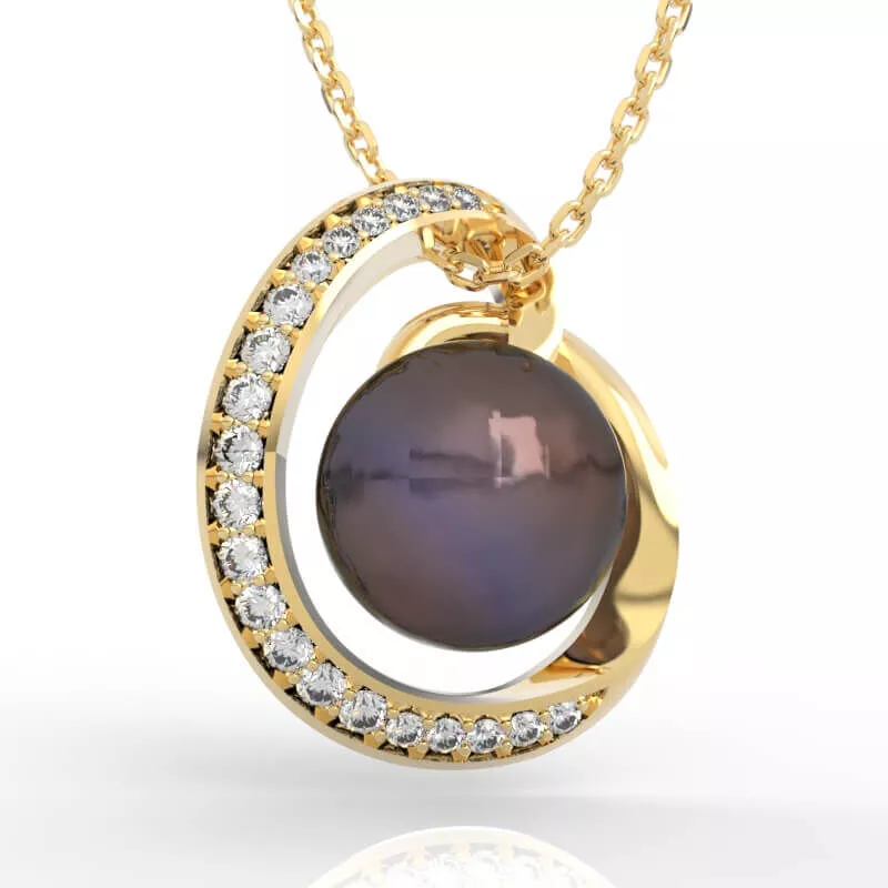 Crescent Frame Pearl Diamond Pendant 3D print model