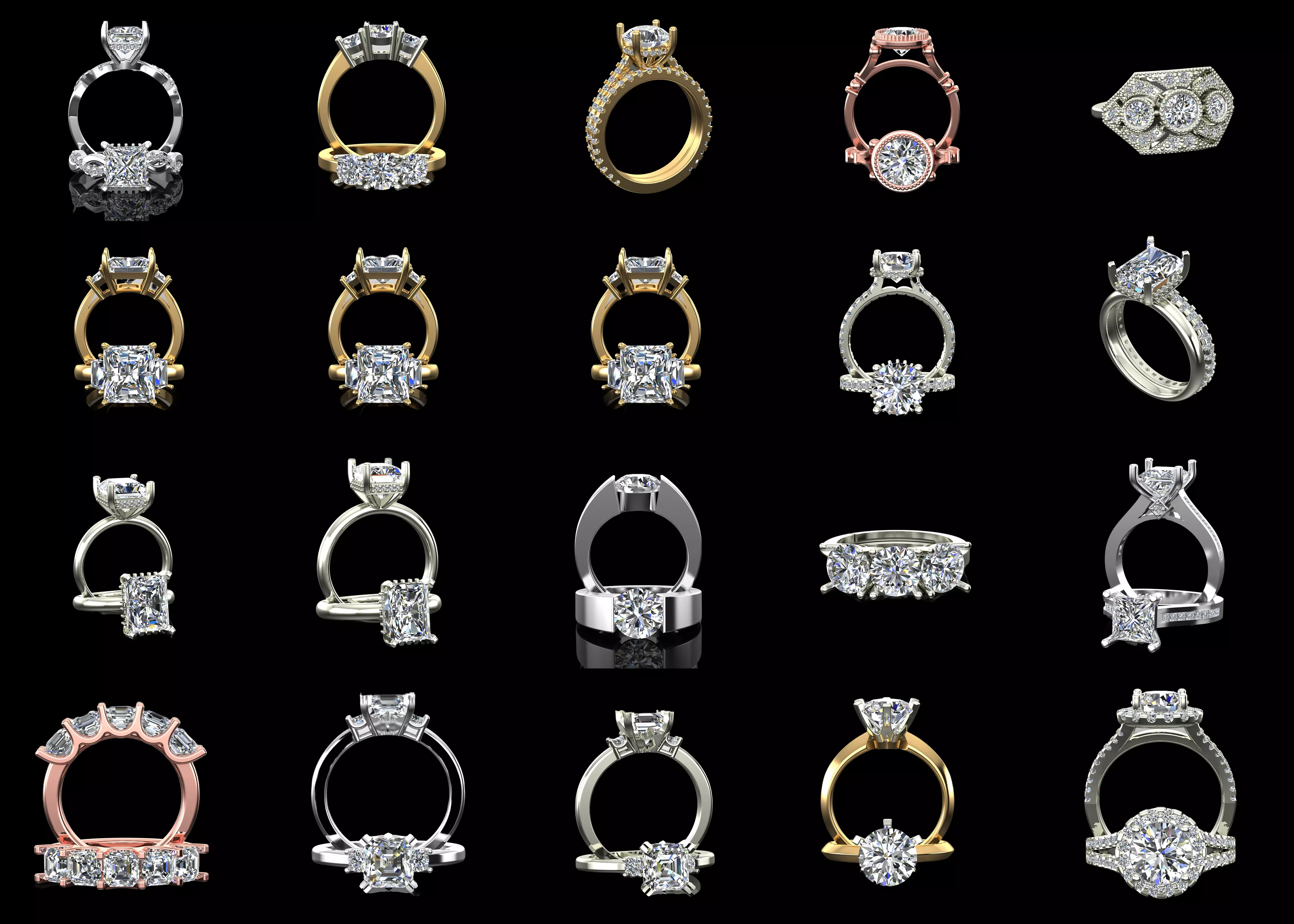 20 Elegant Engagement Ring CAD Models STL 3DM Combo Collection 3D print model
