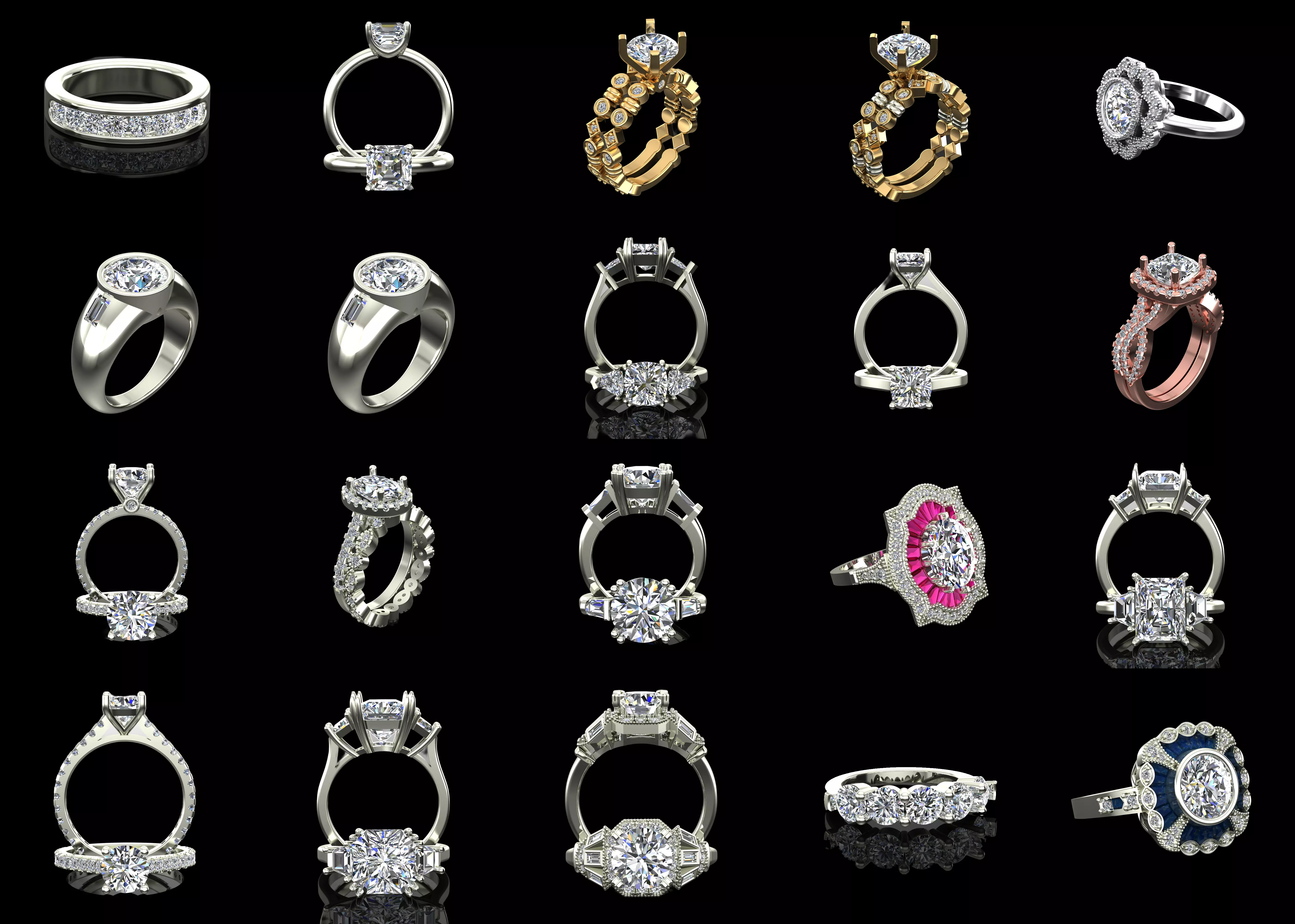 20 Luxury Engagement Ring CAD Models STL 3DM Jewelry Bundle 3D print model