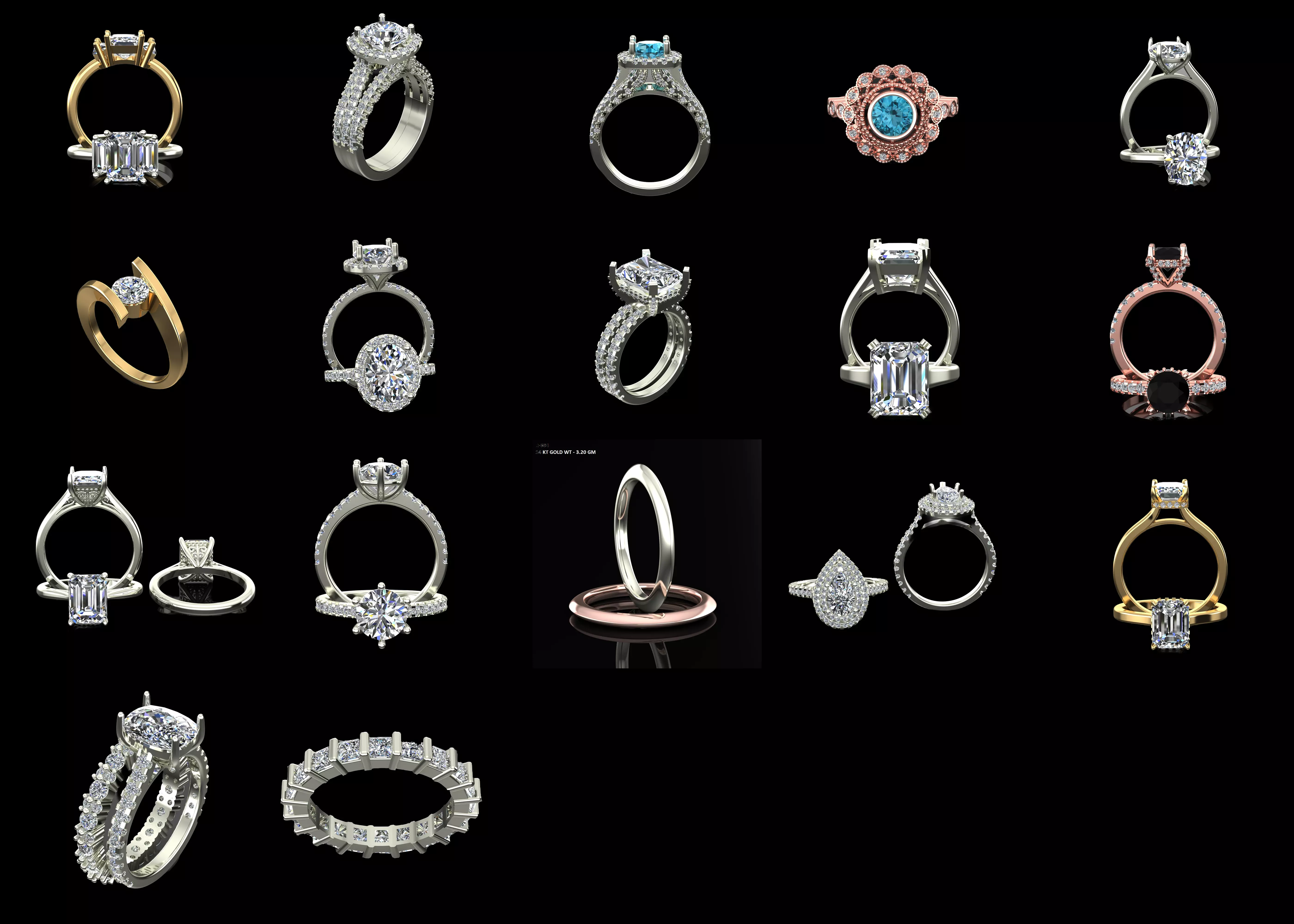 17 Luxury Engagement Ring CAD Models STL 3DM Jewelry Collection 3D print model