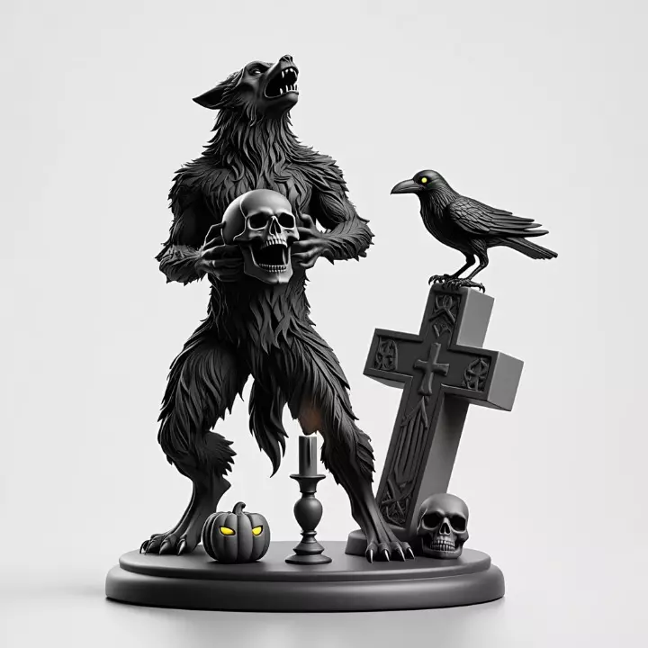 4308 Werewolf with Skull Minimalist Statue STL 3D DND 3D print model