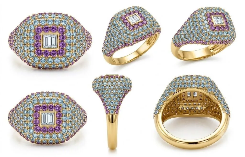 Pave Set Diamond Signet Ring Luxurious Statement Piece 3D print model