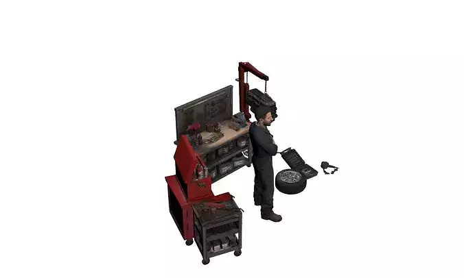 Auto Mechanic Repairing Car Character 3D model 2